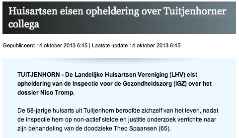 NHD: Huisartsen eisen opheldering over Tuitjenhorner collega (20131014)